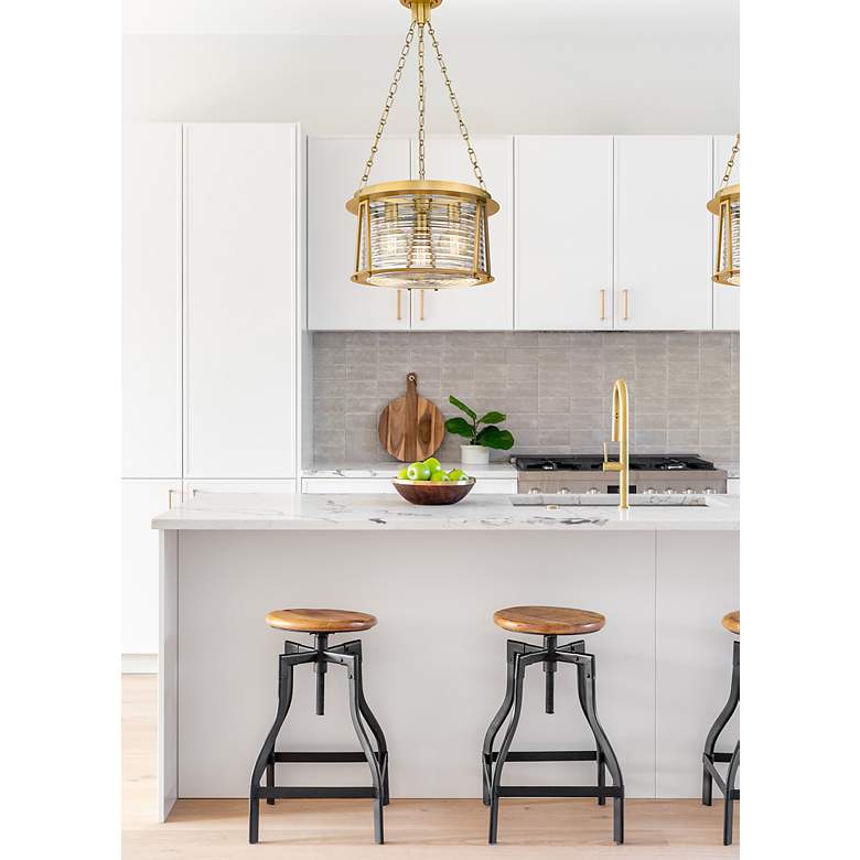 Image 4 Cape Harbo 18" Wide Rubbed Brass 3-Light Pendant more views
