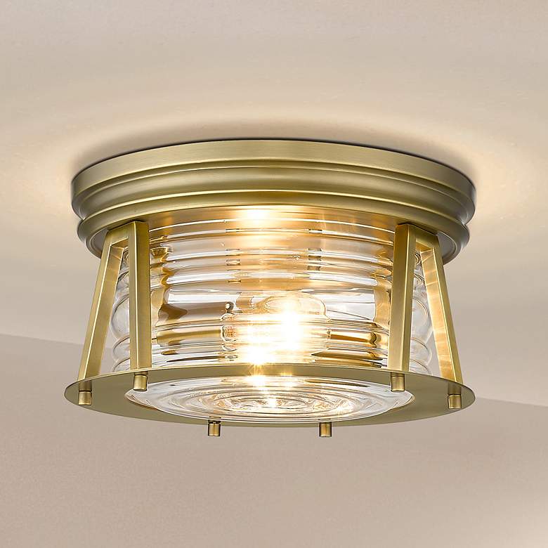Image 2 Cape Harbor 12" Wide Rubbed Brass Ceiling Light