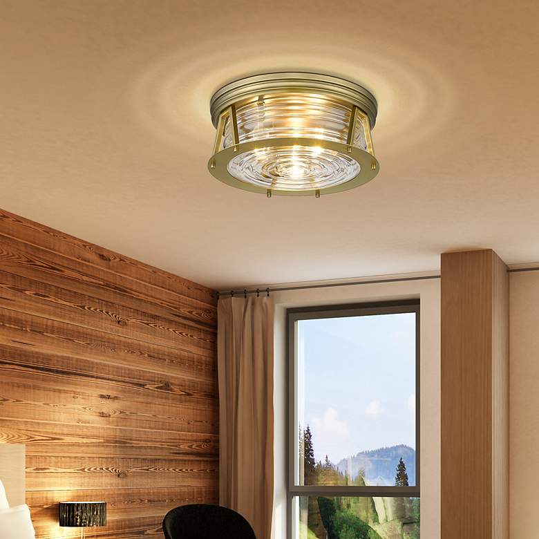 Image 3 Cape Harbor 16" Wide Rubbed Brass 3-Light Ceiling Light more views