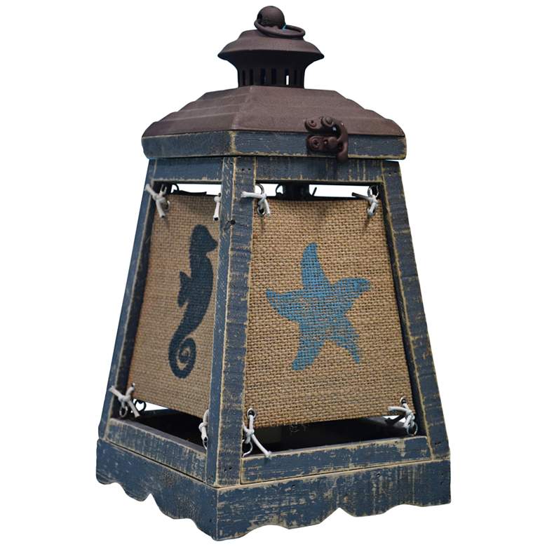 Image 1 Cape Lantern 13 inch High Blue Wood Coastal Accent Table Lamp