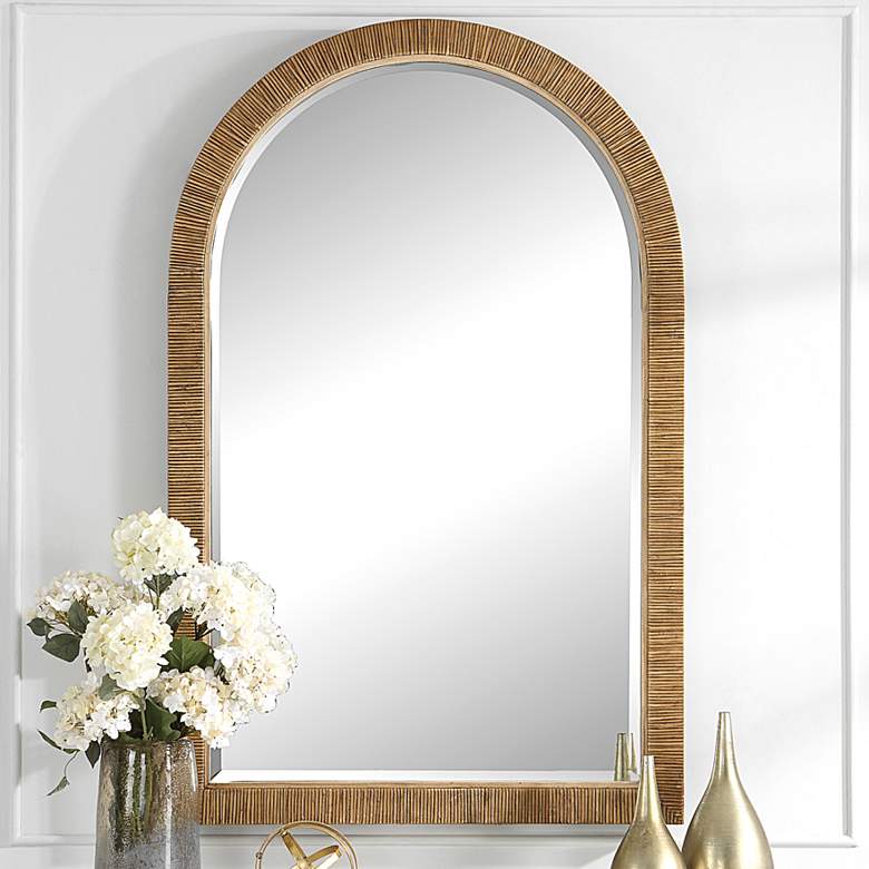 Image 1 Cape Natural Rattan 34 1/4 inch x 54 1/4 inch Arch Wall Mirror