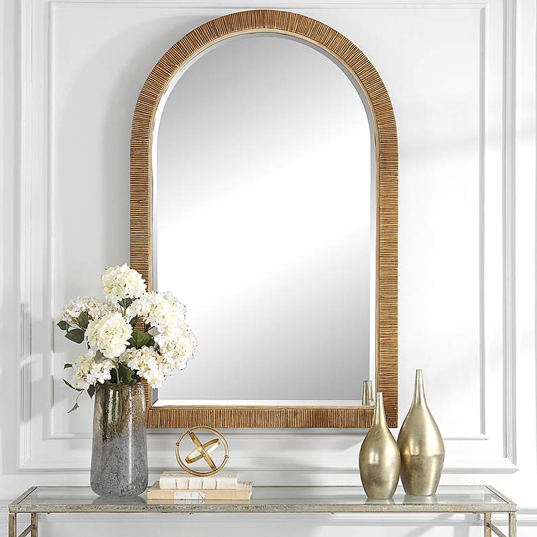 Image 1 Cape Natural Rattan 34 1/4" x 54 1/4" Arch Wall Mirror