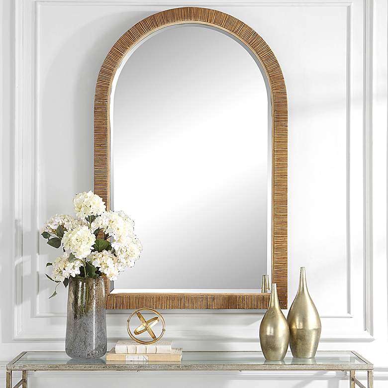 Image 1 Cape Natural Rattan 34 1/4 inch x 54 1/4 inch Arch Wall Mirror