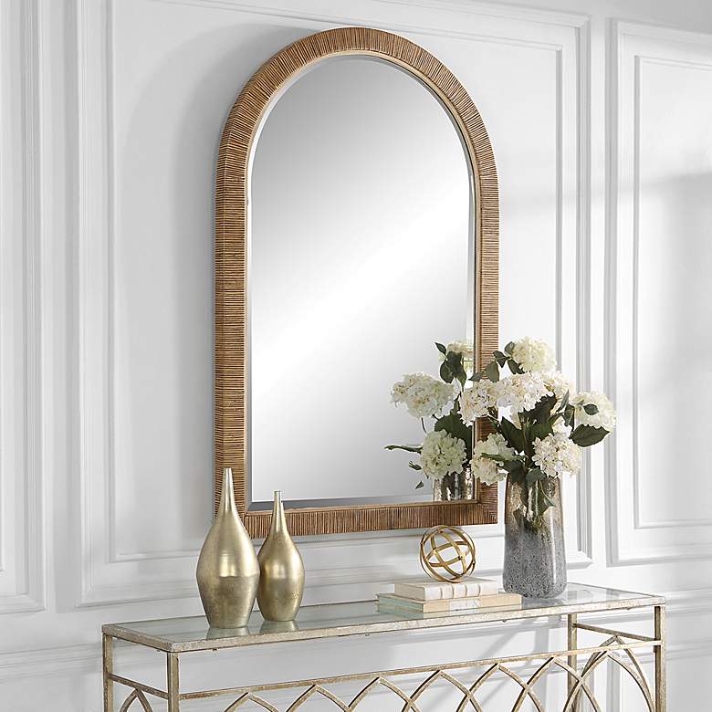 Image 3 Cape Natural Rattan 34 1/4" x 54 1/4" Arch Wall Mirror more views