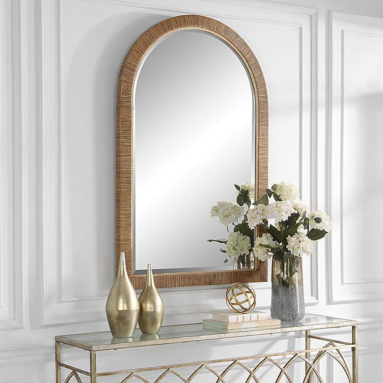 Image 3 Cape Natural Rattan 34 1/4 inch x 54 1/4 inch Arch Wall Mirror more views