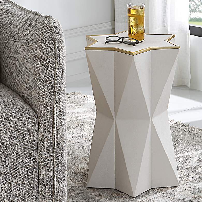 Image 1 Capella 16 inch Wide White Faux Shagreen Star Accent Table