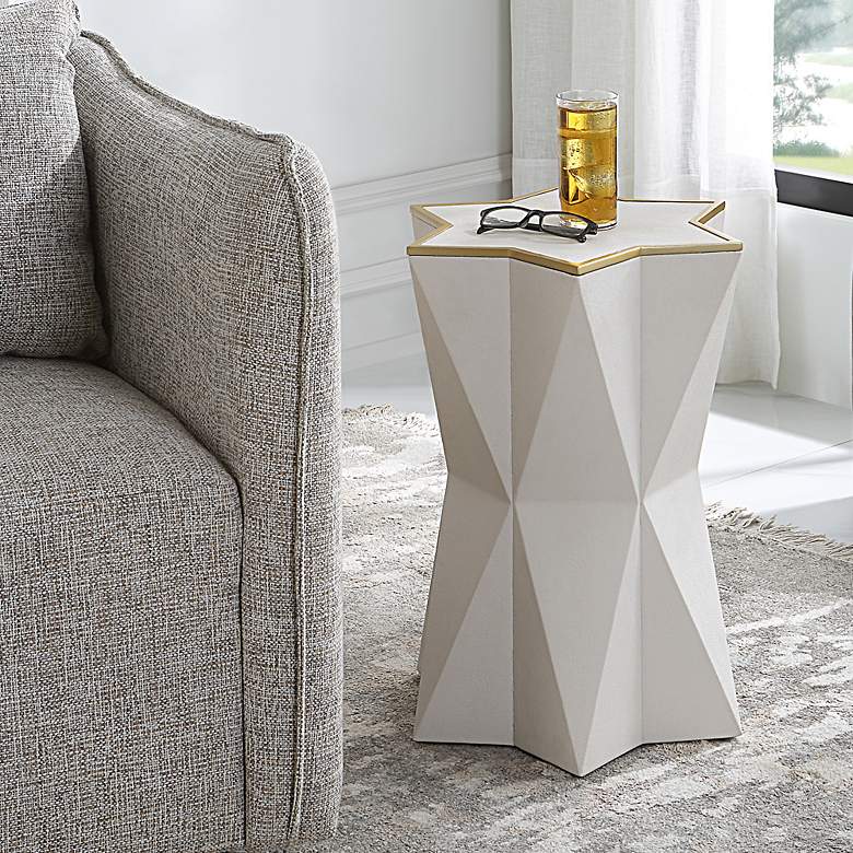 Image 1 Capella 16" Wide White Faux Shagreen Star Accent Table