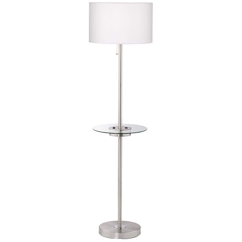 Image 3 Caper 60 1/2" Nickel Tray Table USB and Outlet Floor Lamp