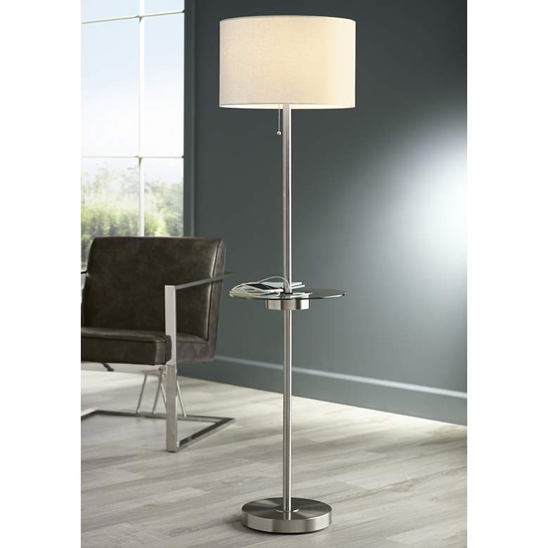 Image 2 Caper 60 1/2" Nickel Tray Table USB and Outlet Floor Lamp