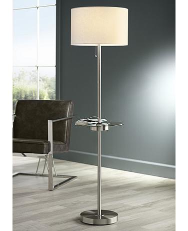 Caper 60 1/2" Nickel Tray Table USB and Outlet Floor Lamp