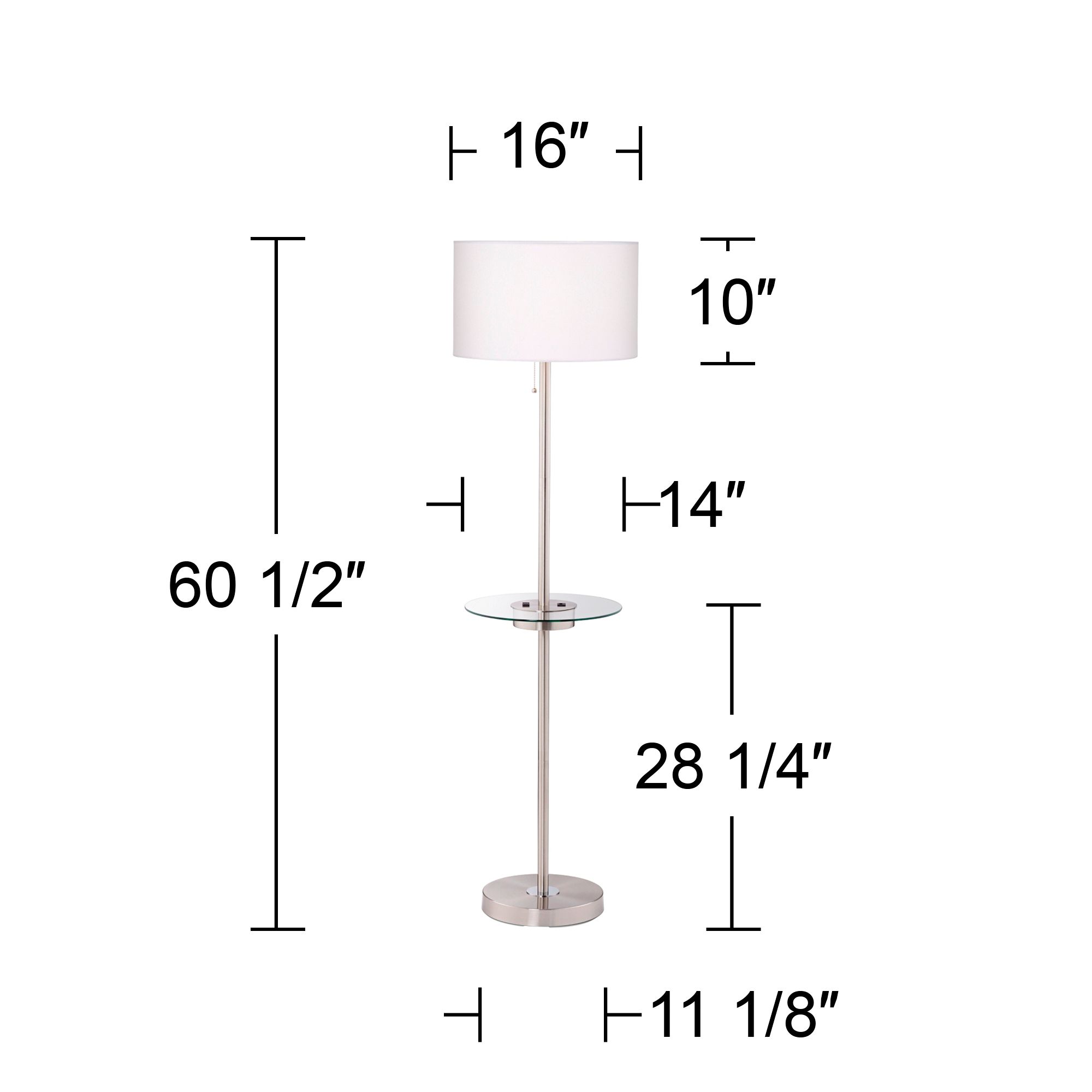 Caper Nickel Tray Table Floor Lamp with USB Port and Outlet