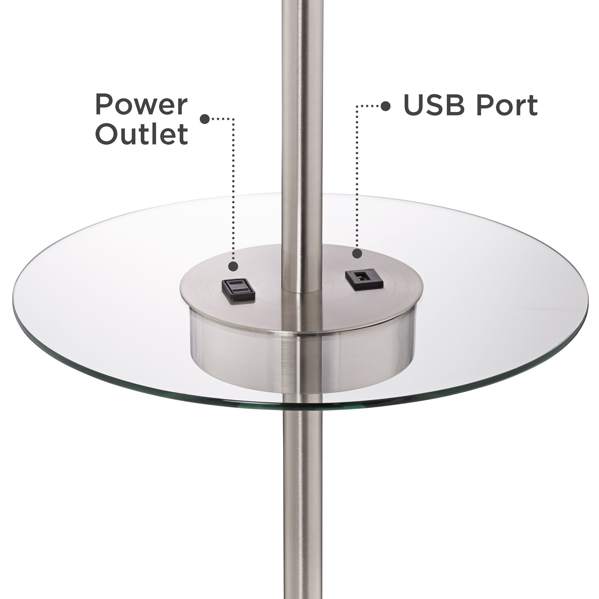Caper Brushed Nickel Tray Table Floor Lamp with USB Port and Outlet