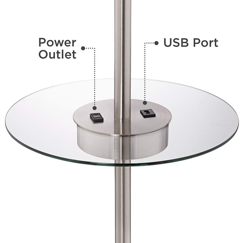Caper Brushed Nickel Tray Table Floor Lamp with USB Port and Outlet more views