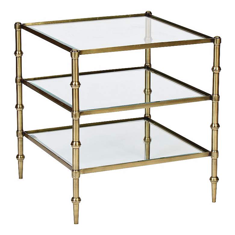 Image 1 Caper Tiered Square Glass Antique Brass Finish Side Table