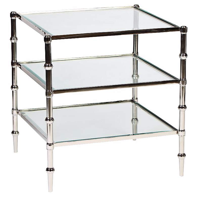 Image 1 Caper Tiered Square Glass Polished Nickel Side Table