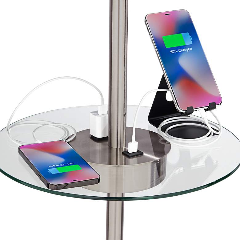 Image 4 Caper Tray Table USB and Outlet Floor Lamps Set of 2 more views