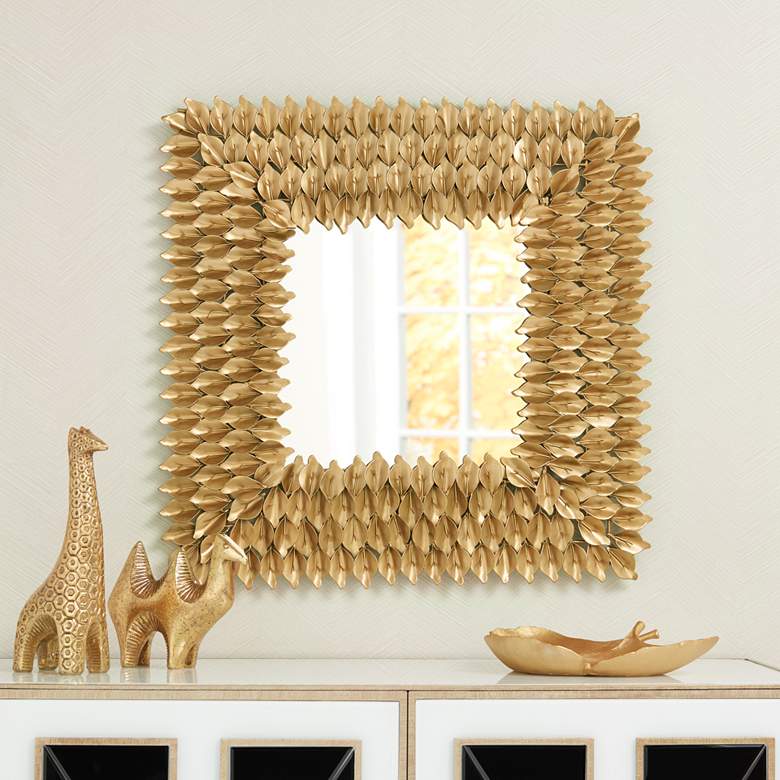 Image 1 Capestrano Gold Metal Leaves 25 inch Square Wall Mirror