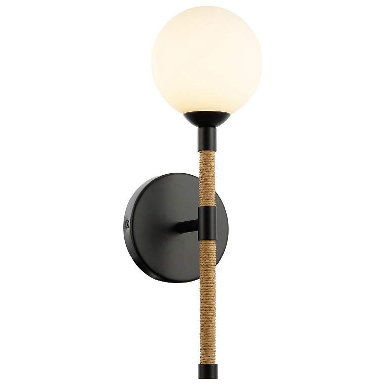 Image 1 Capilano 15.25" High Black Wall Sconce With White Glass Shade