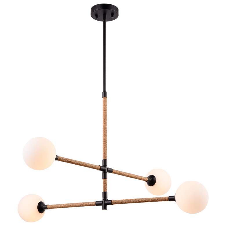 Image 1 Capilano 35.7" Wide 4-Light Black Chandelier With Clear Glass Shade