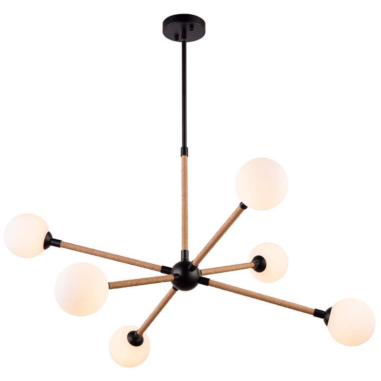 Image 1 Capilano 36.2" Wide 6-Light Black Chandelier With Clear Glass Shade
