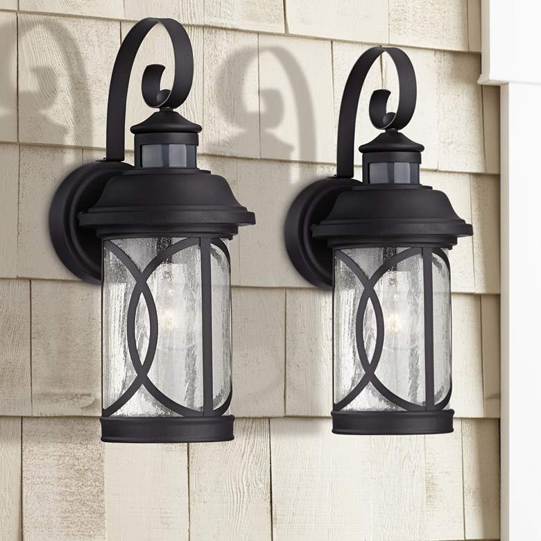 Image 1 Capistrano 15 3/4 inch High Black Motion Sensor Outdoor Lights Set of 2