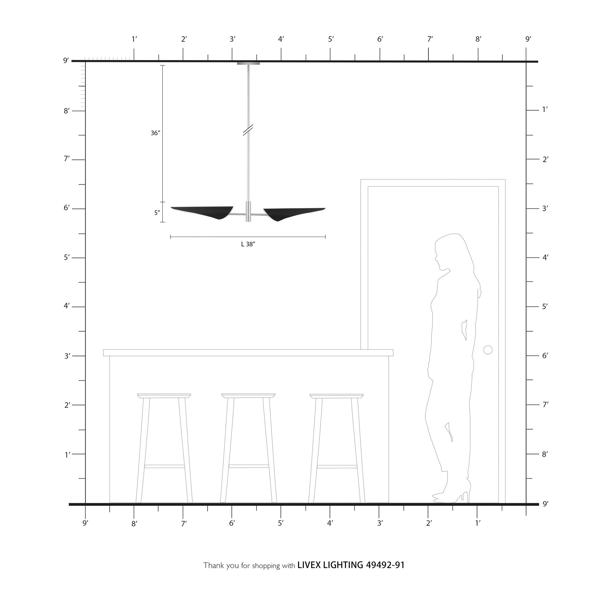 Capistrano 2 Light Brushed Nickel Linear Chandelier