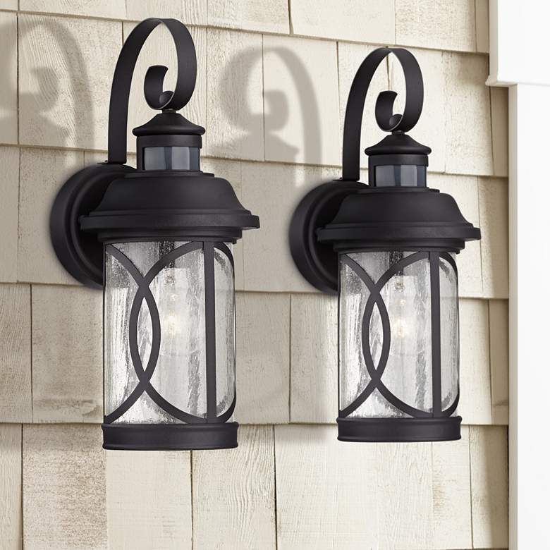 Image 1 Capistrano Black Motion Sensor Outdoor Wall Lights Set of 2