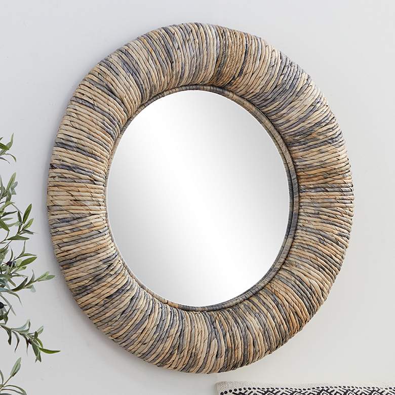Image 1 Capistrano Distressed Rope 35 inch Rustic Coastal Round Wall Mirror