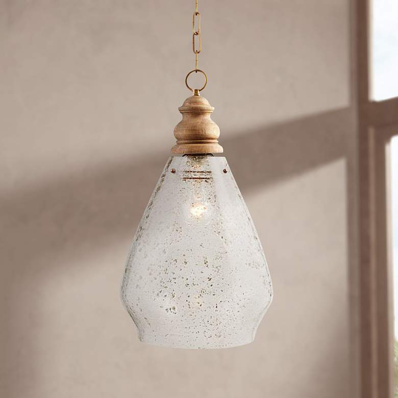 Image 1 Capital 13 3/4"W Light Wood and Stone Seeded Pendant Light