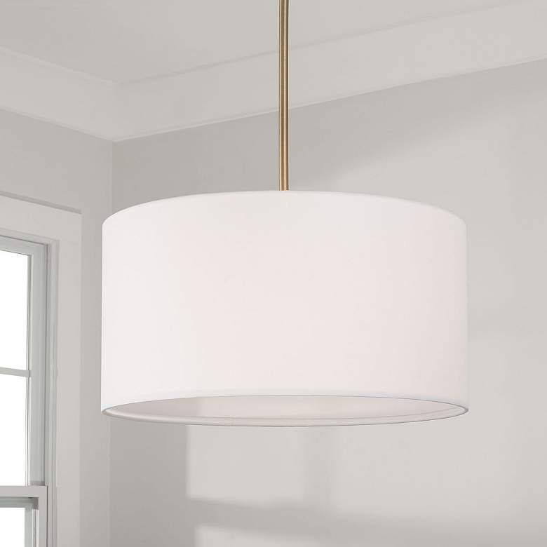 Image 1 Capital Alan 18"W Aged Brass and White Fabric Pendant Light