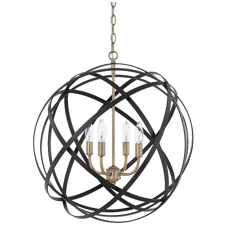 Image 1 Capital Axis 23" Wide Aged Brass and Black 4-Light Pendant