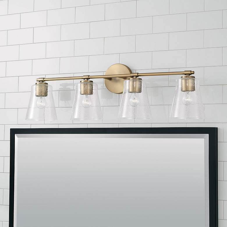 Image 1 Capital Baker 31 3/4"W Aged Brass 4-Light Vanity Bath Light