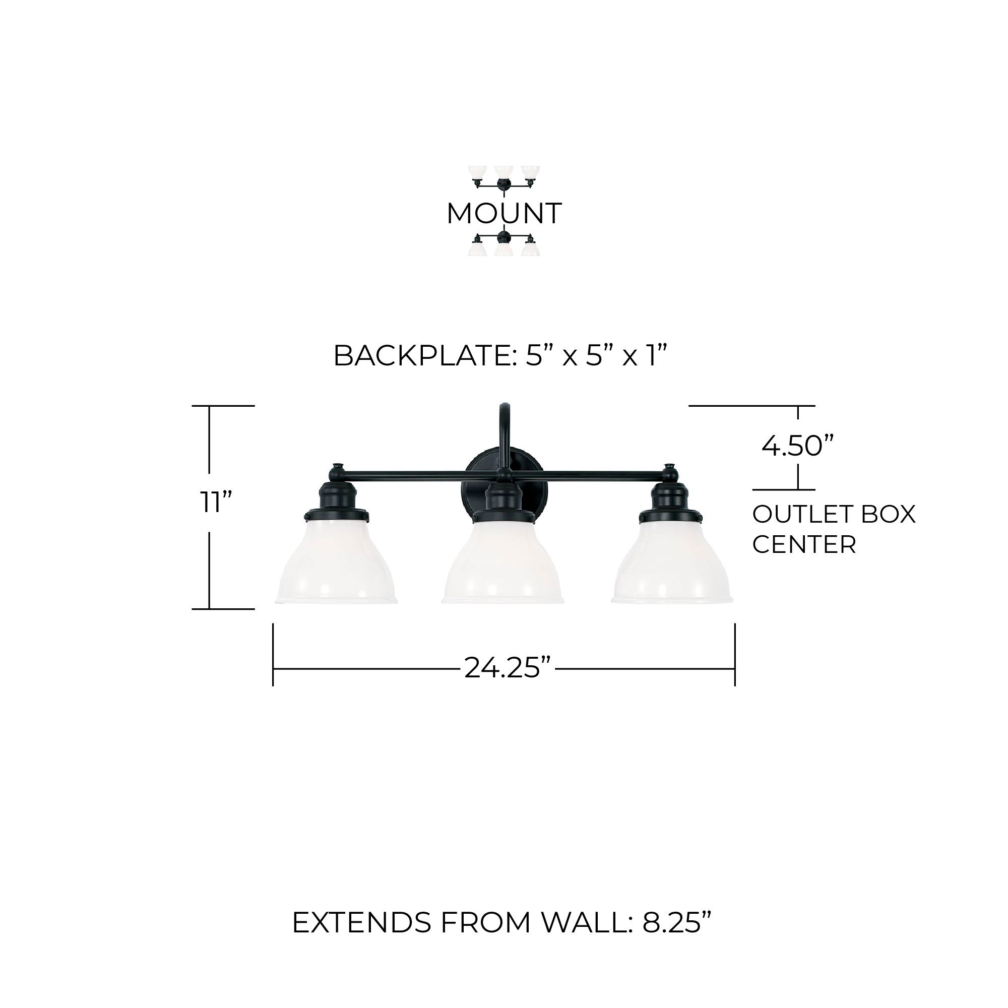 Image 6 Capital Baxter 24 1/4" Wide Matte Black 3-Light Bath Light more views