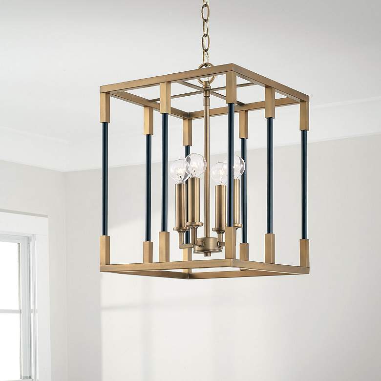 Image 1 Capital Bleeker 13"W Aged Brass and Black 4-Light Pendant