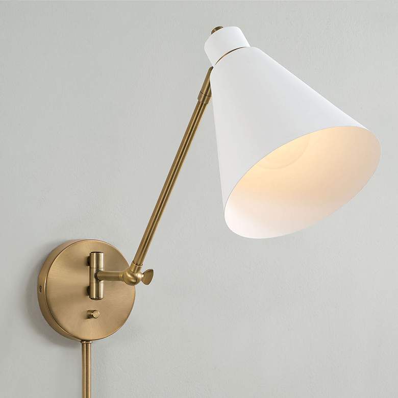 Image 4 Capital Bradley Aged Brass and White Swing Arm Wall Lamp more views