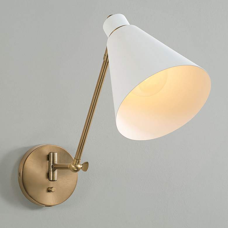 Image 5 Capital Bradley Aged Brass and White Swing Arm Wall Lamp more views