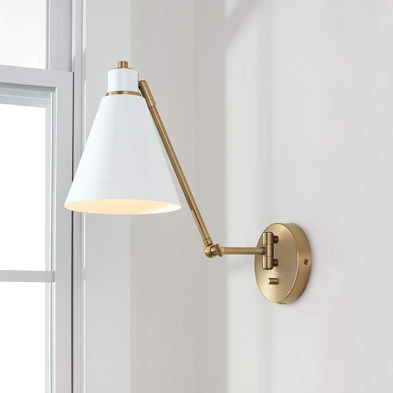 Image 7 Capital Bradley Aged Brass and White Swing Arm Wall Lamp more views
