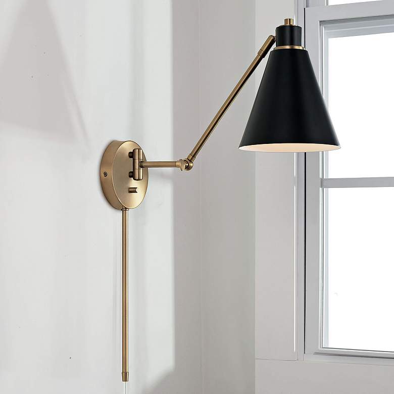 Image 1 Capital Bradley Aged Brass Plug-In Swing Arm Wall Lamp