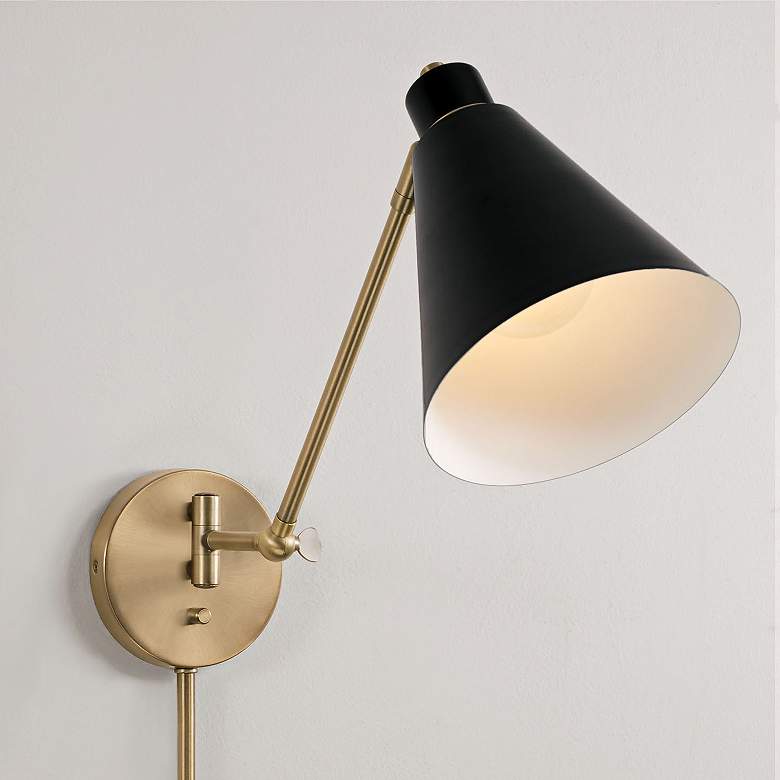 Image 7 Capital Bradley Aged Brass Plug-In Swing Arm Wall Lamp more views