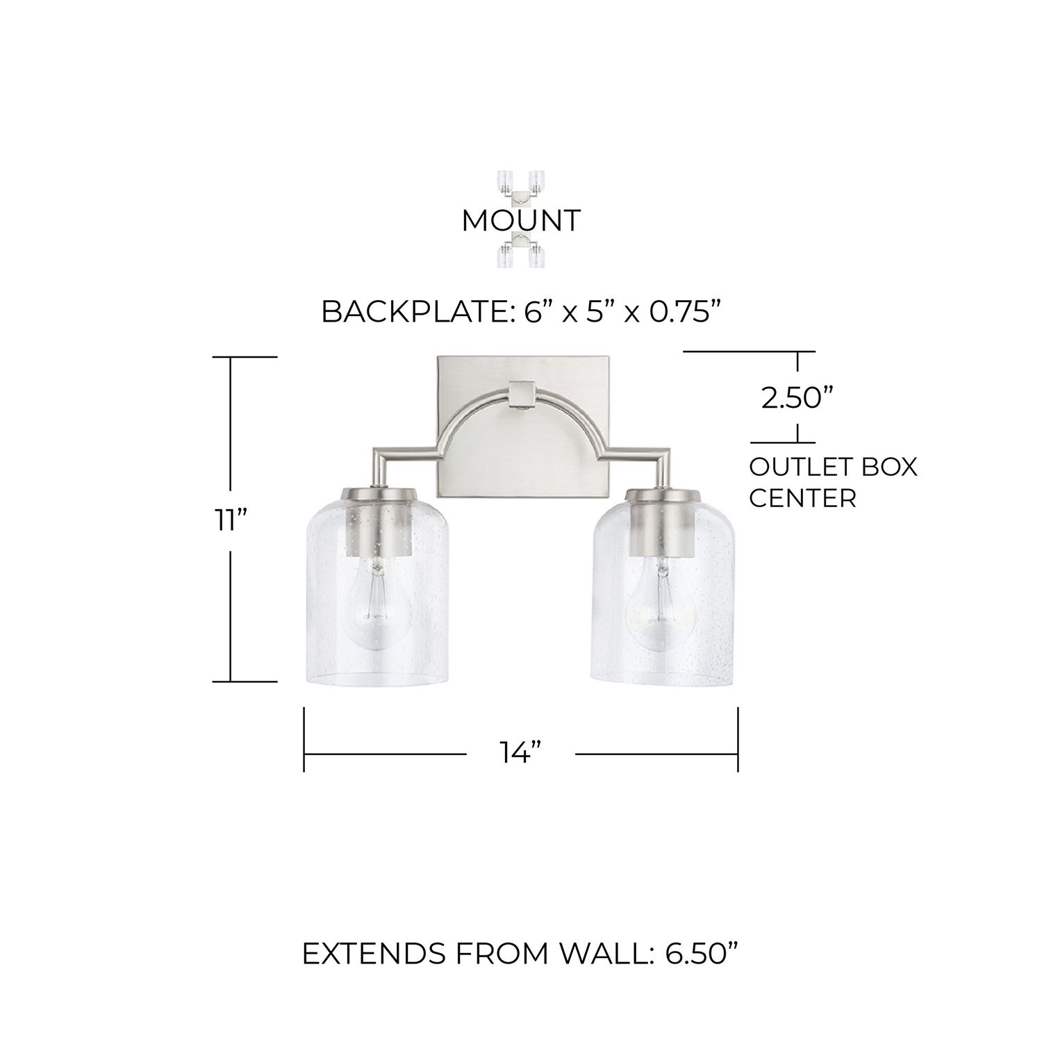 Capital Carter 11" High Brushed Nickel 2-Light Wall Sconce