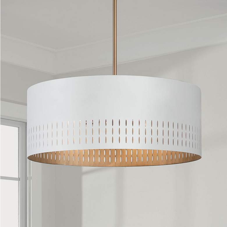Image 1 Capital Dash 20 1/4"W Aged Brass and White 3-Light Pendant