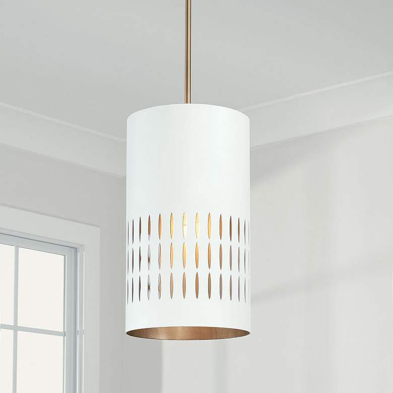 Image 1 Capital Dash 9 1/4" Wide Aged Brass and White Mini Pendant