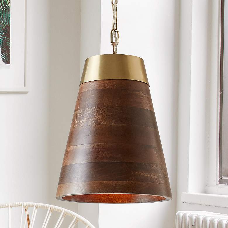 Image 1 Capital Dodd 10"W Matte Brass and Medium Wood Mini Pendant