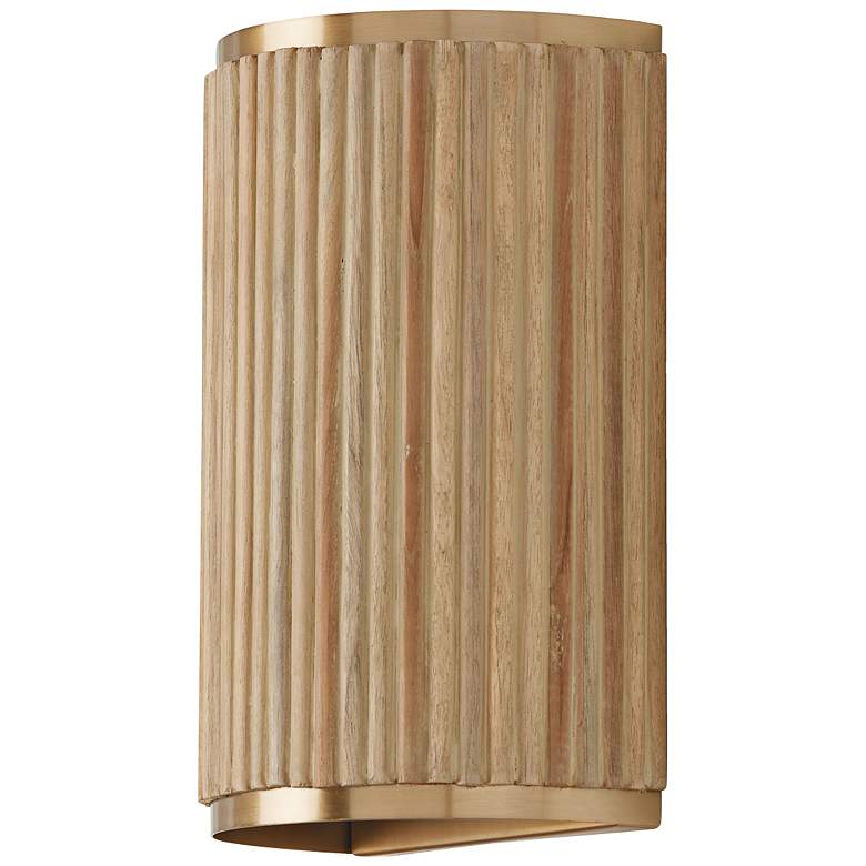 Image 2 Capital Donovan 12" High Brass Whitewash Wood Wall Sconce