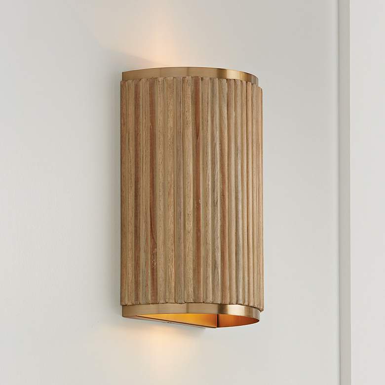 Image 1 Capital Donovan 12" High Brass Whitewash Wood Wall Sconce