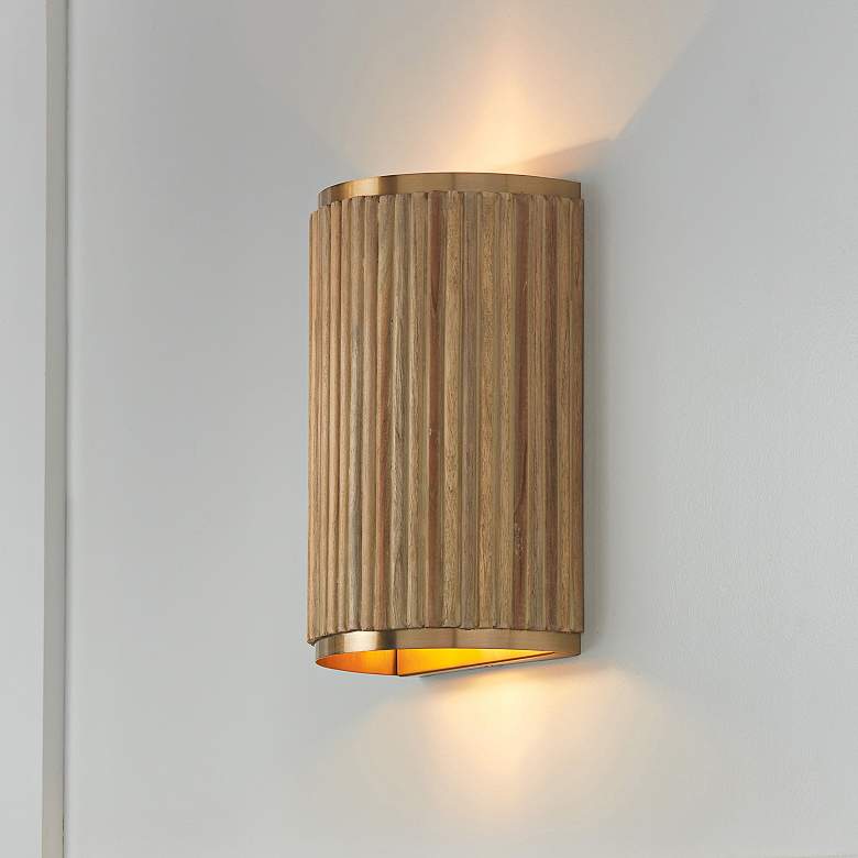 Image 5 Capital Donovan 12" High Brass Whitewash Wood Wall Sconce more views