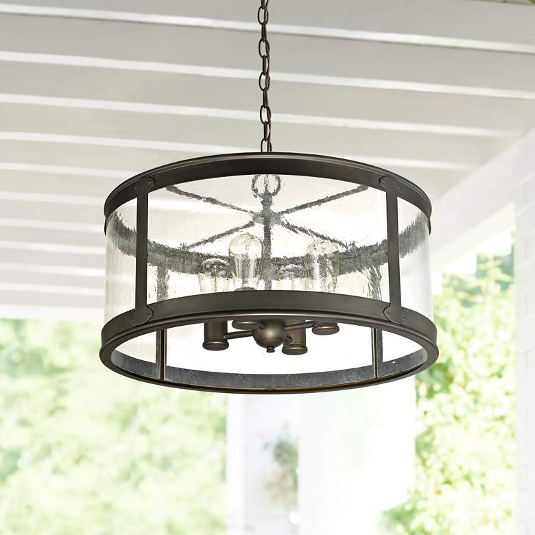 Image 1 Capital Dylan Glass 22 inch Wide Bronze Outdoor Hanging Light
