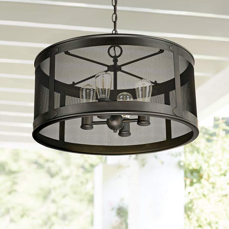 Image 1 Capital Dylan Mesh 12 3/4 inchH Drum Outdoor Hanging Light