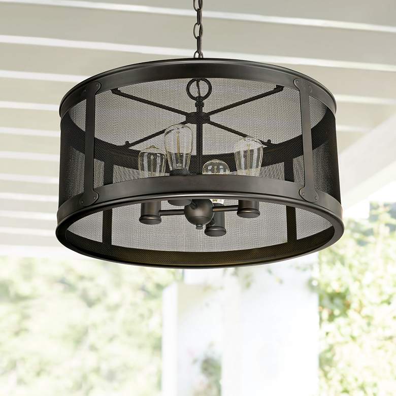Image 1 Capital Dylan Mesh 12 3/4"H Drum Outdoor Hanging Light