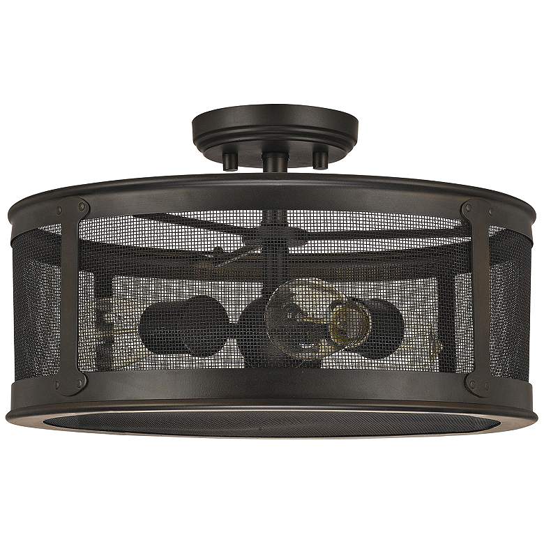 Image 1 Capital Dylan Mesh 16 inchW Bronze Drum Outdoor Ceiling Light